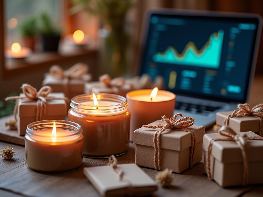Handmade candles and gift boxes with marketing analytics
