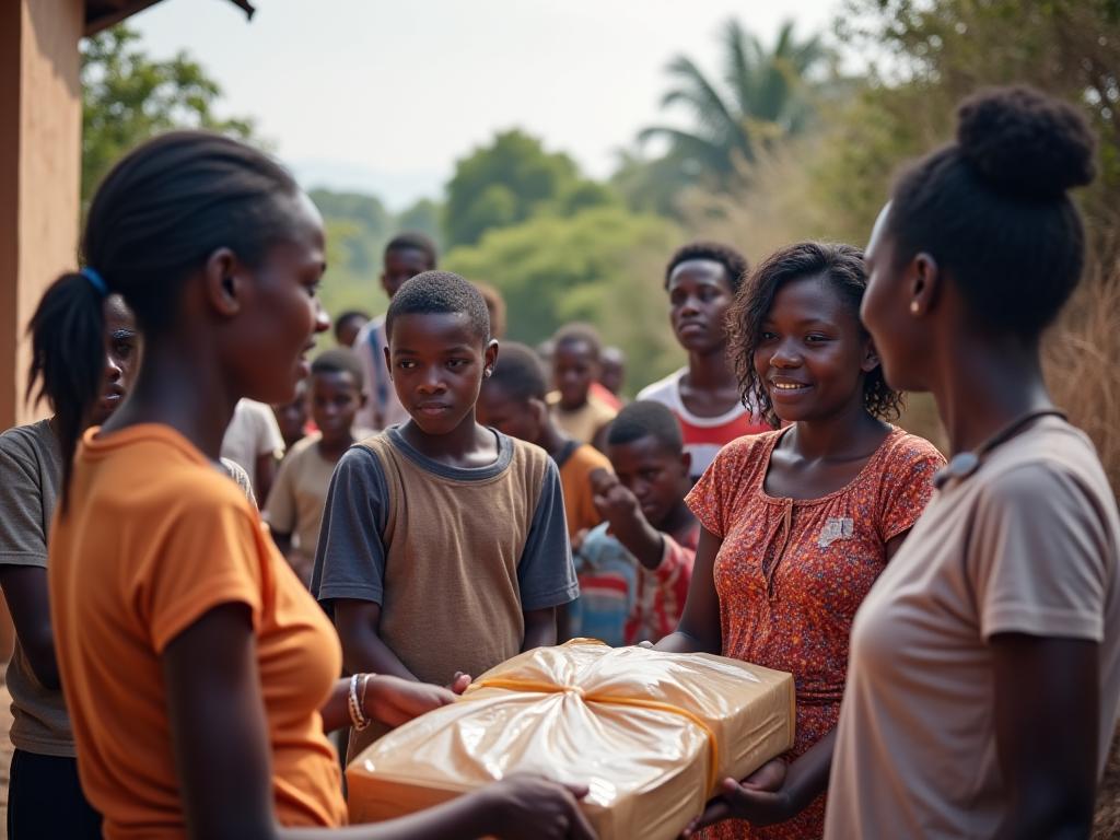 NGO volunteers helping local community with video production
